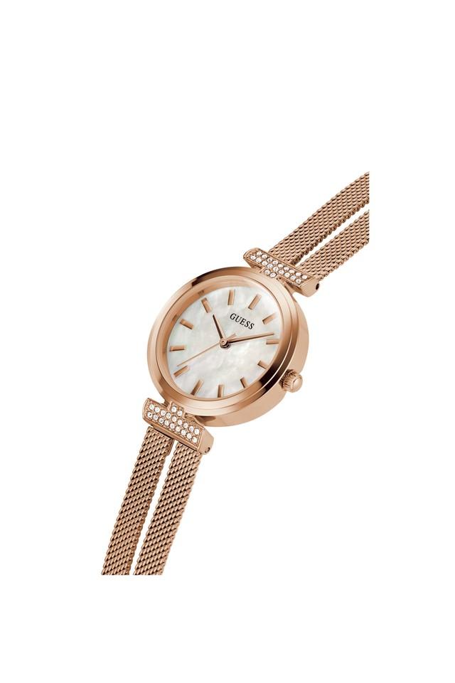 Guess Array White Dial & Rose Gold Chain Watch for Women