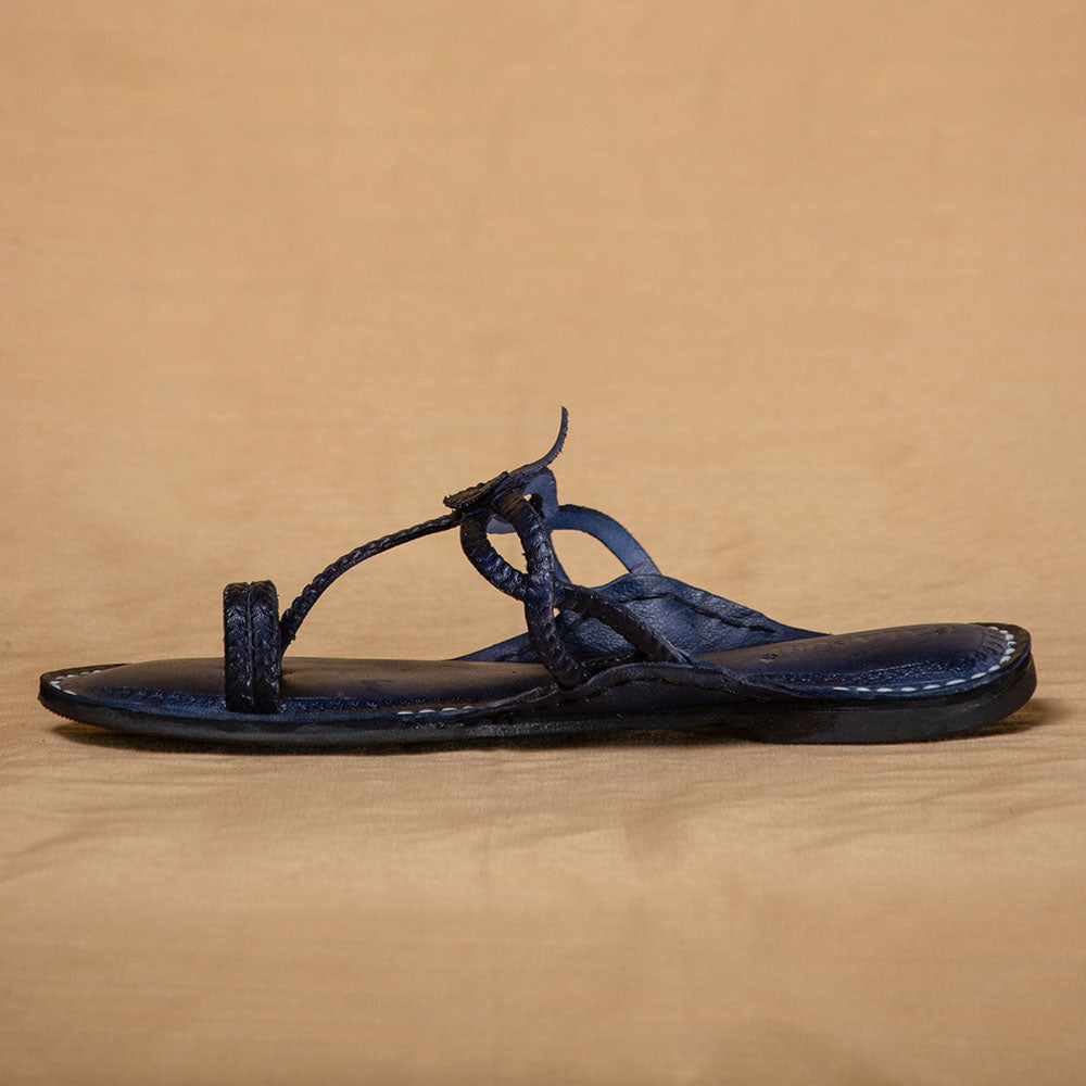 Arthur Navy Blue - Women Chic Palette: Classic Kolhapuri Leather Slippers