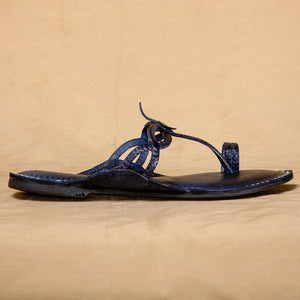 Arthur Navy Blue - Women Chic Palette: Classic Kolhapuri Leather Slippers