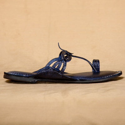 Arthur Navy Blue - Women Chic Palette: Classic Kolhapuri Leather Slippers
