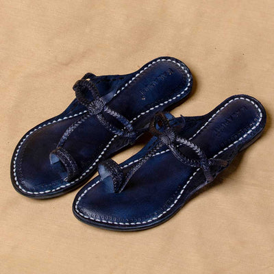 Arthur Navy Blue - Women Chic Palette: Classic Kolhapuri Leather Slippers
