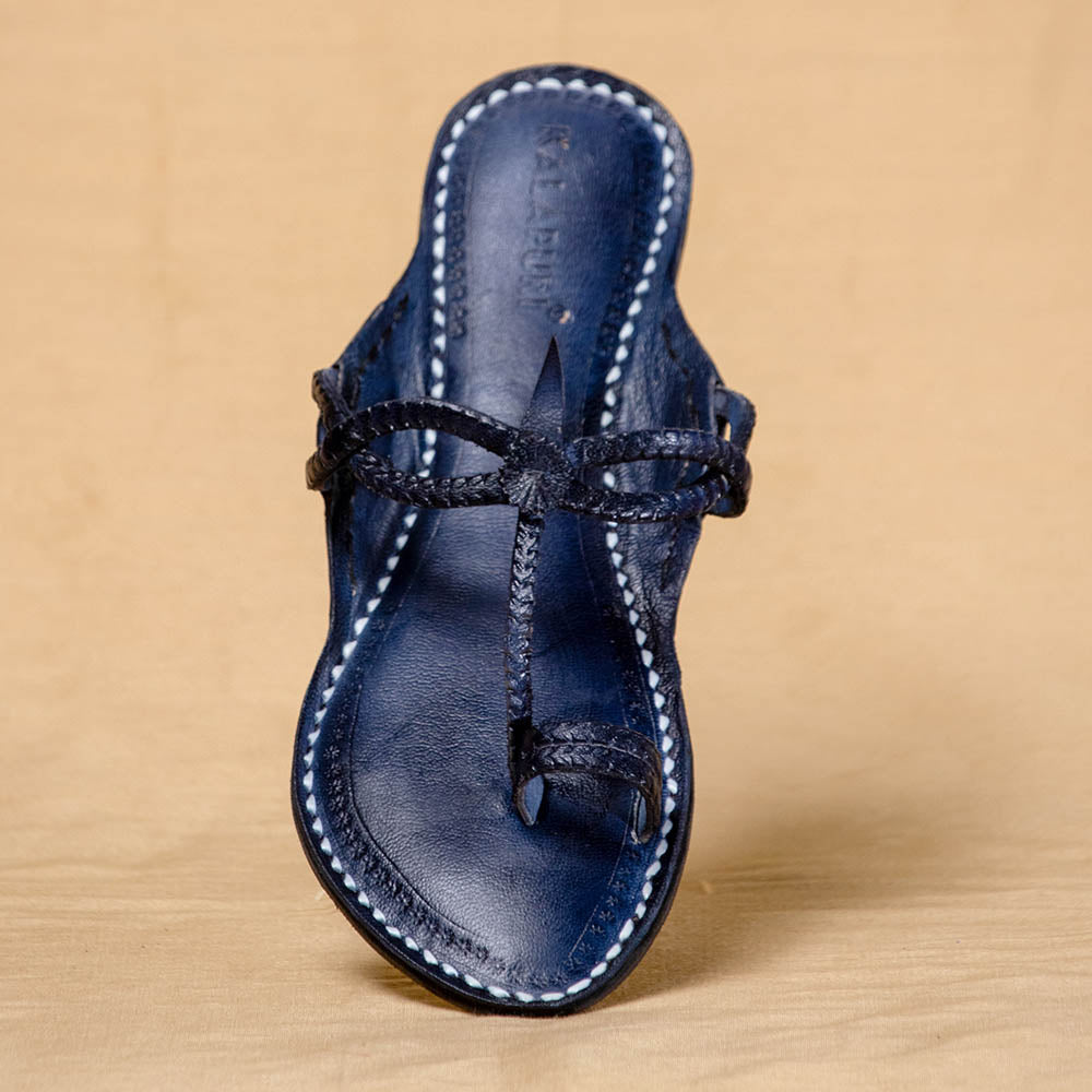Arthur Navy Blue - Women Chic Palette: Classic Kolhapuri Leather Slippers