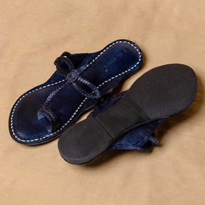 Arthur Navy Blue - Women Chic Palette: Classic Kolhapuri Leather Slippers