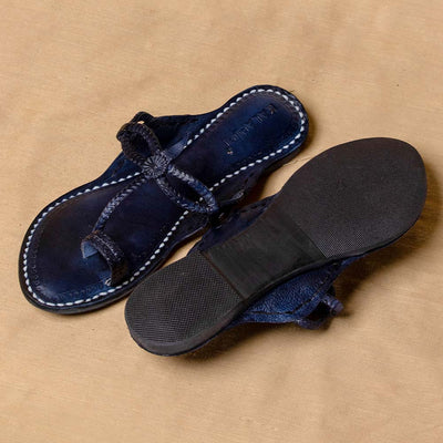 Arthur Navy Blue - Women Chic Palette: Classic Kolhapuri Leather Slippers