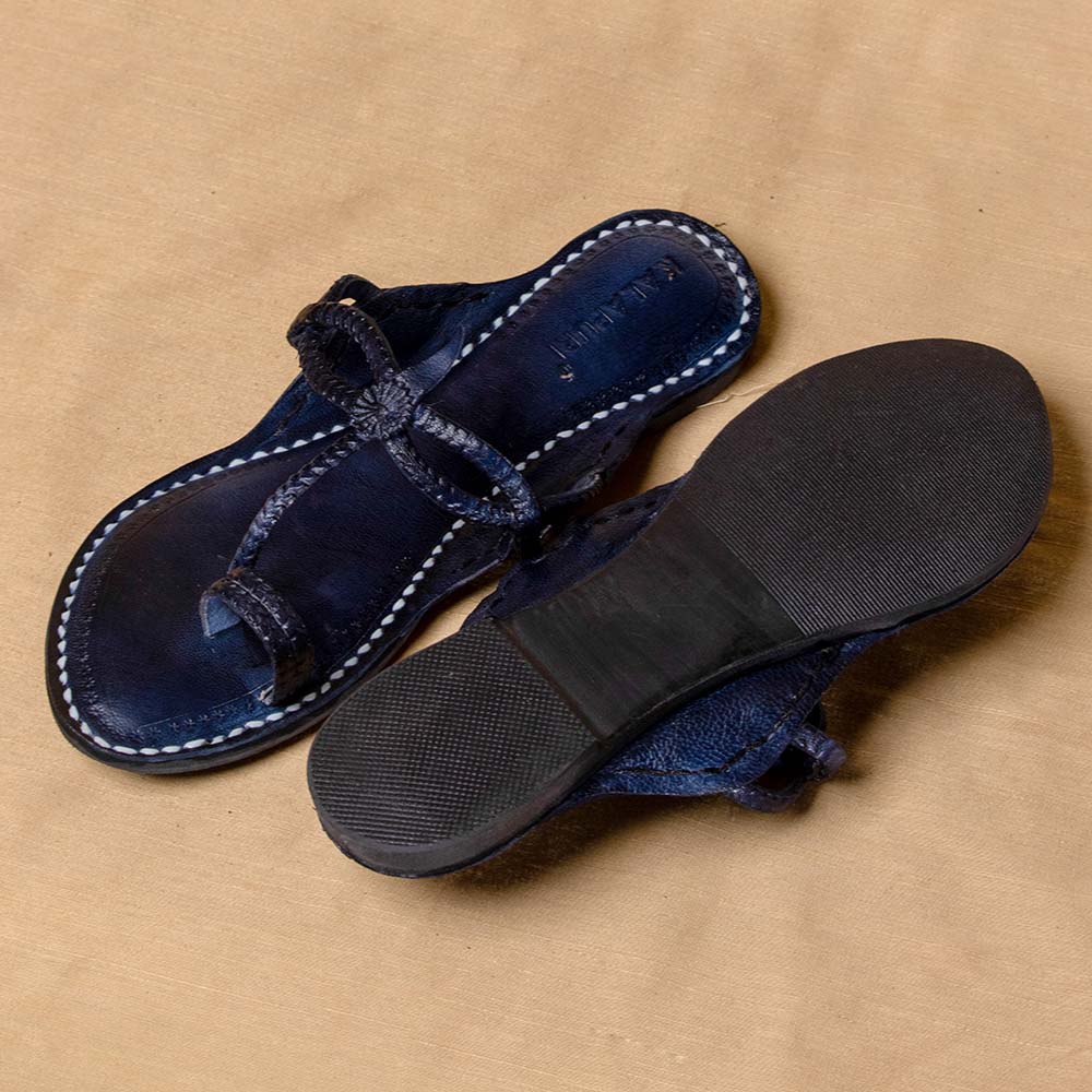 Arthur Navy Blue - Women Chic Palette: Classic Kolhapuri Leather Slippers