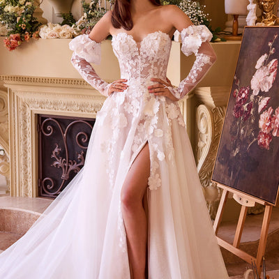 3D Floral Strapless Glove Bridal Gown by Ladivine WL017 - Outlet