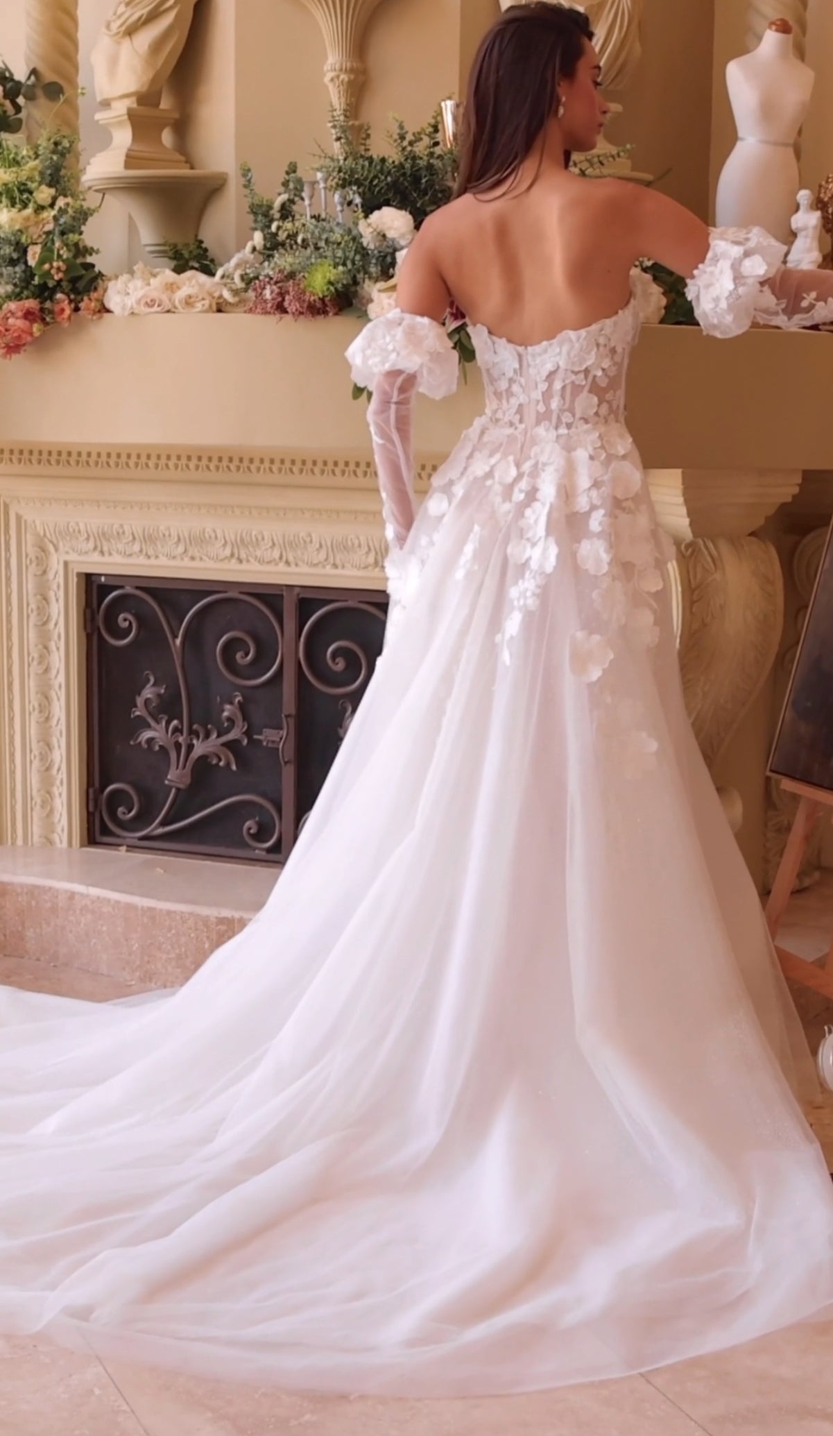 3D Floral Strapless Glove Bridal Gown by Ladivine WL017 - Outlet