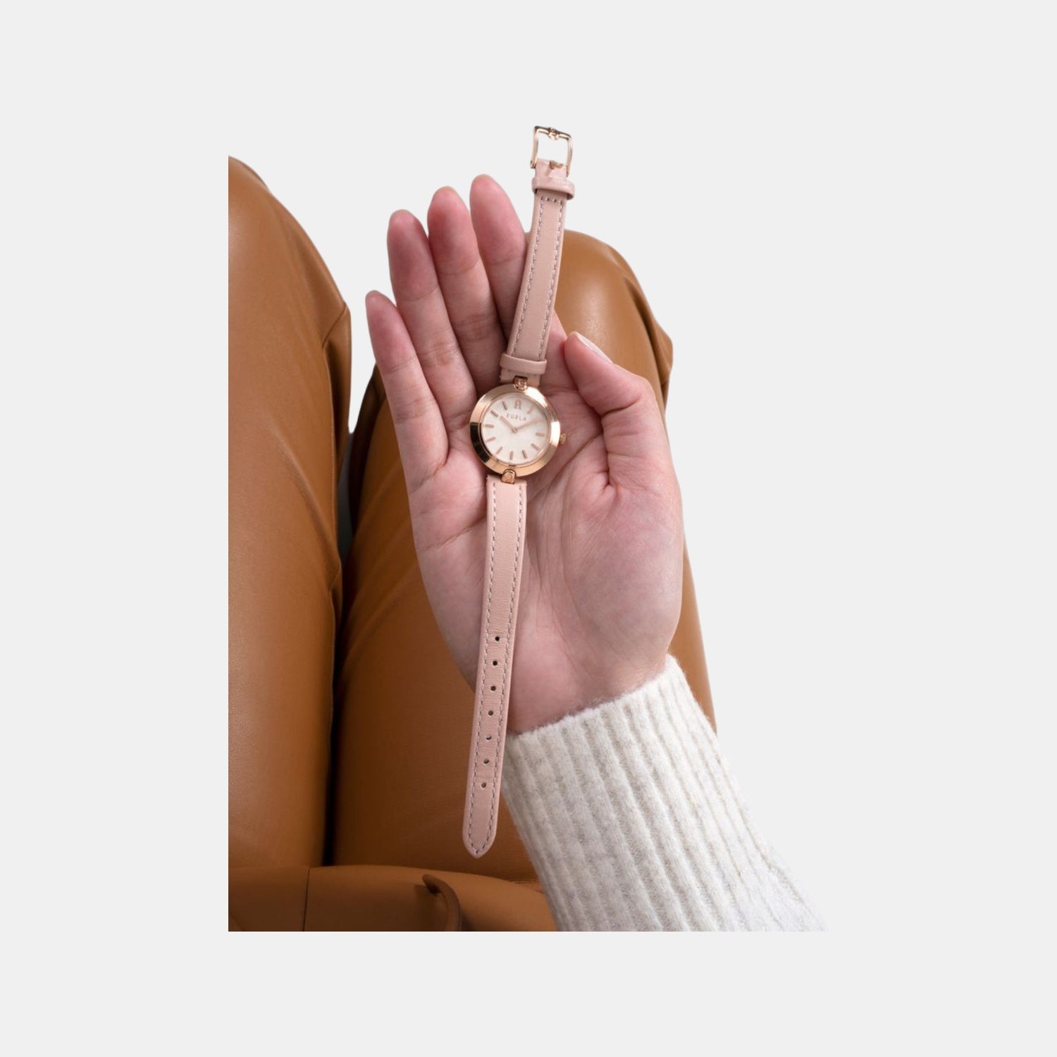 Furla Logo Links Women Quartz Silver Dial Analog Leather Watch WW00006003L3