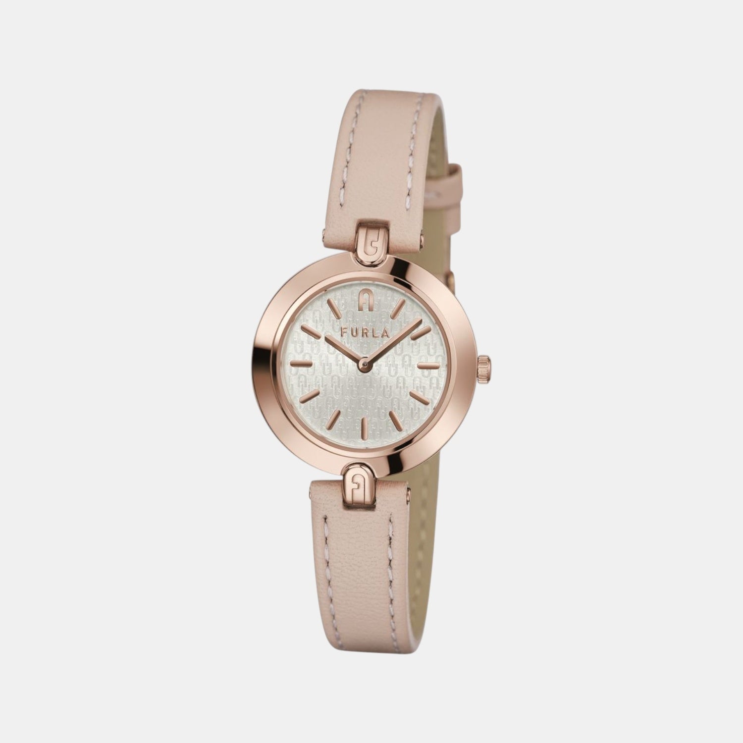 Furla Logo Links Women Quartz Silver Dial Analog Leather Watch WW00006003L3