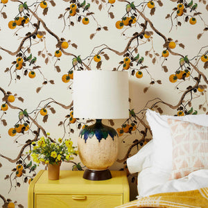 Persimmon Birds Grasscloth Wallpaper by Nathan Turner