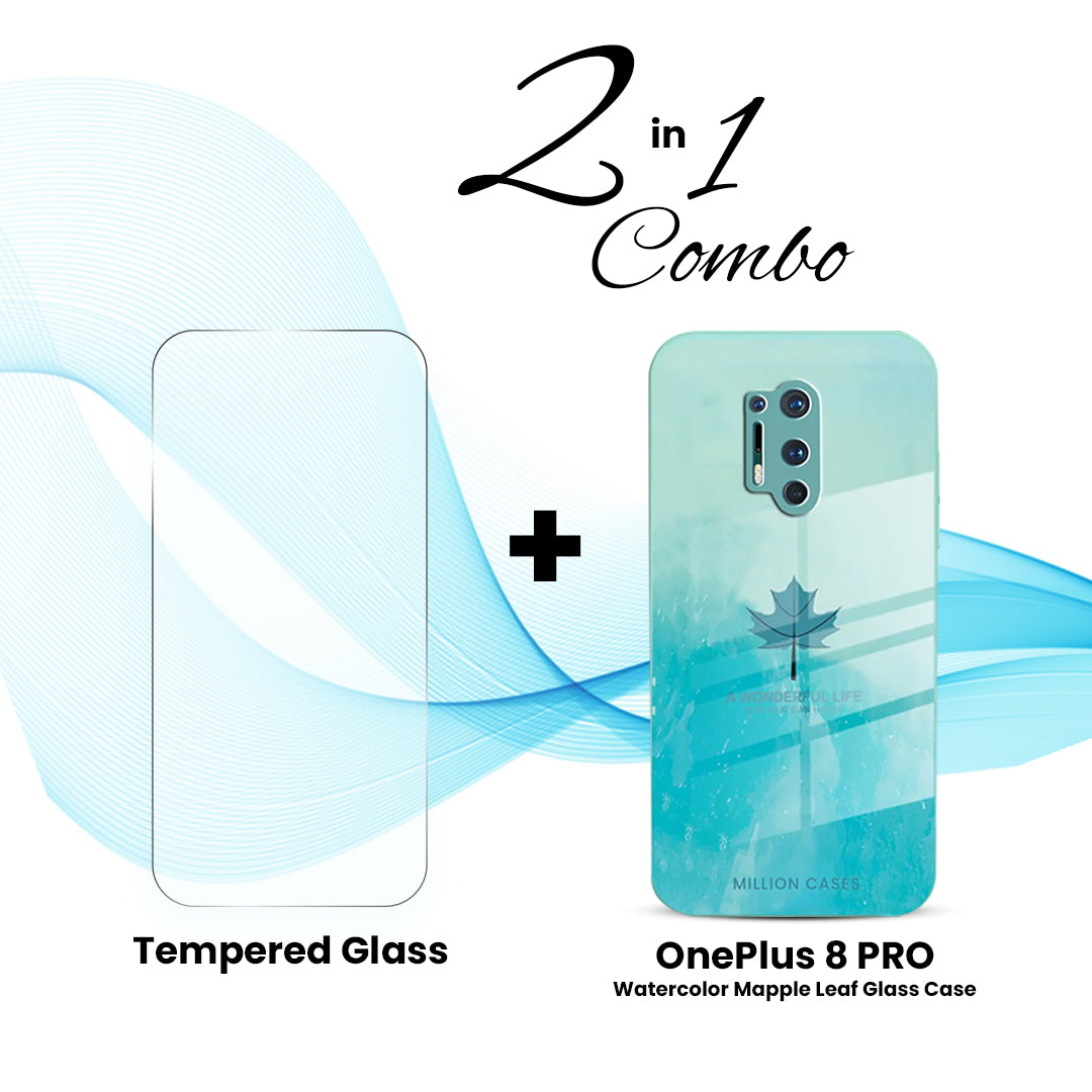 OnePlus (2 in 1 Combo) - Watercolor Mapple Leaf Glass Case + Tempered Glass