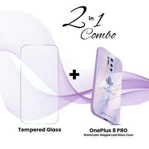 OnePlus (2 in 1 Combo) - Watercolor Mapple Leaf Glass Case + Tempered Glass