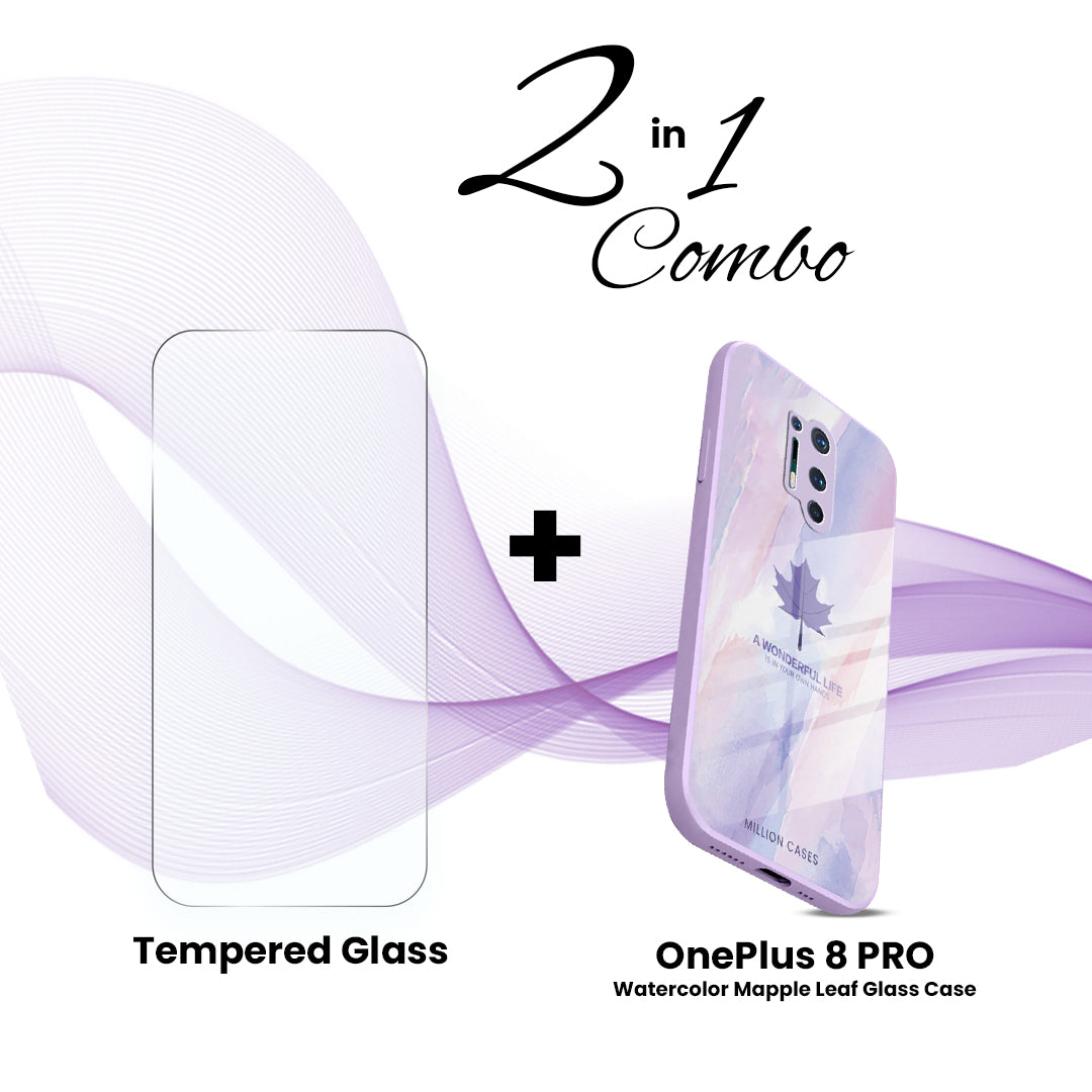 OnePlus (2 in 1 Combo) - Watercolor Mapple Leaf Glass Case + Tempered Glass