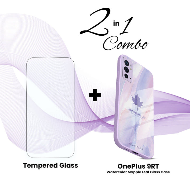 OnePlus (2 in 1 Combo) - Watercolor Mapple Leaf Glass Case + Tempered Glass