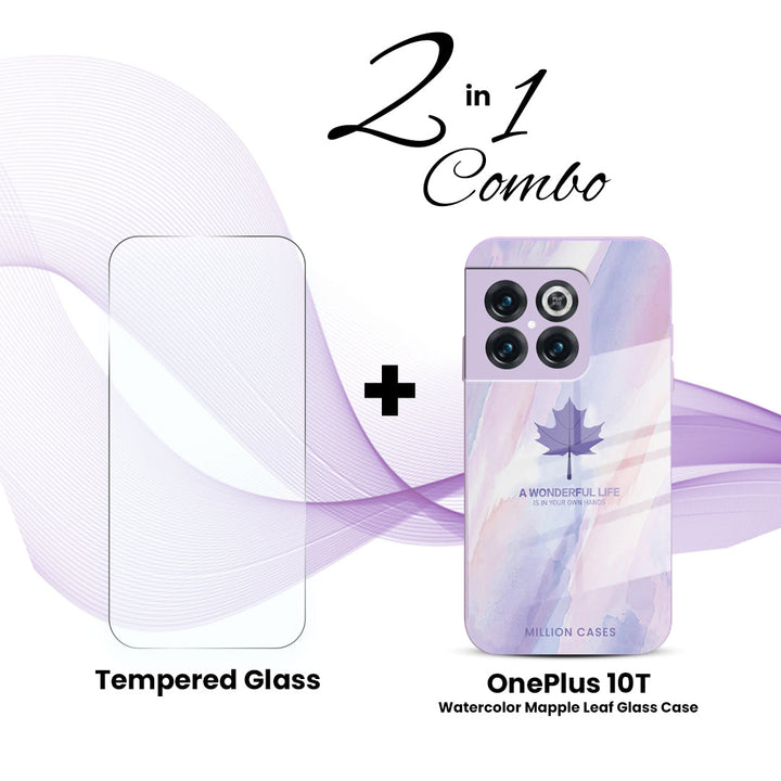 OnePlus (2 in 1 Combo) - Watercolor Mapple Leaf Glass Case + Tempered Glass