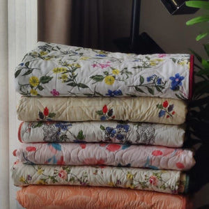 100% Malmal Cotton Blanket, Dohar, Quilt for AC and Light Winters - Pink Floral 3