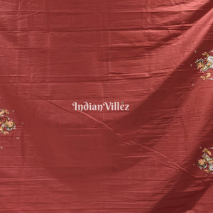 Brick Red Kandarpa Hati (Elephant) Hand-Painted Pattachitra Saree