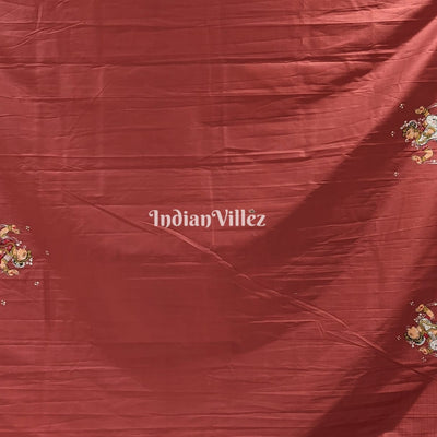 Brick Red Kandarpa Hati (Elephant) Hand-Painted Pattachitra Saree