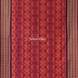 Brick Red Base Flower Design Sambalpuri Pure Cotton Saree