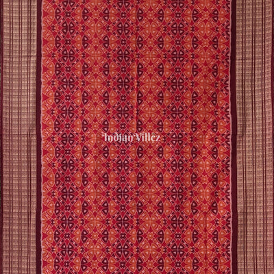 Brick Red Base Flower Design Sambalpuri Pure Cotton Saree