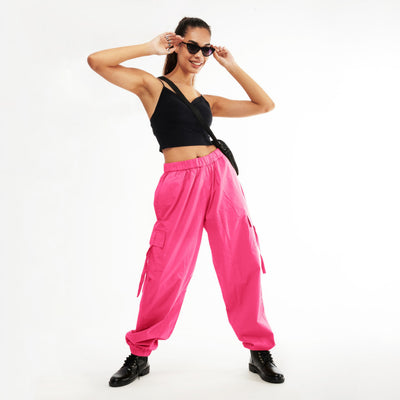 Unisex Pink Cargo Parachute Pants