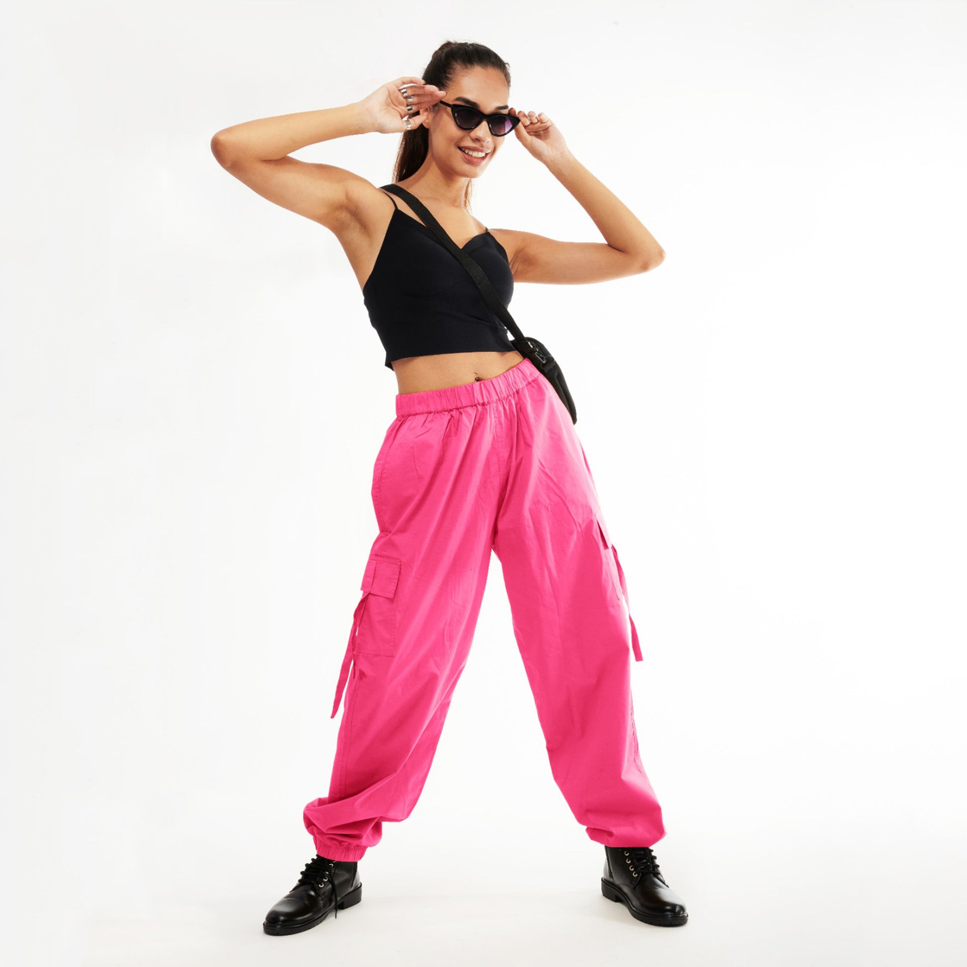 Unisex Pink Cargo Parachute Pants