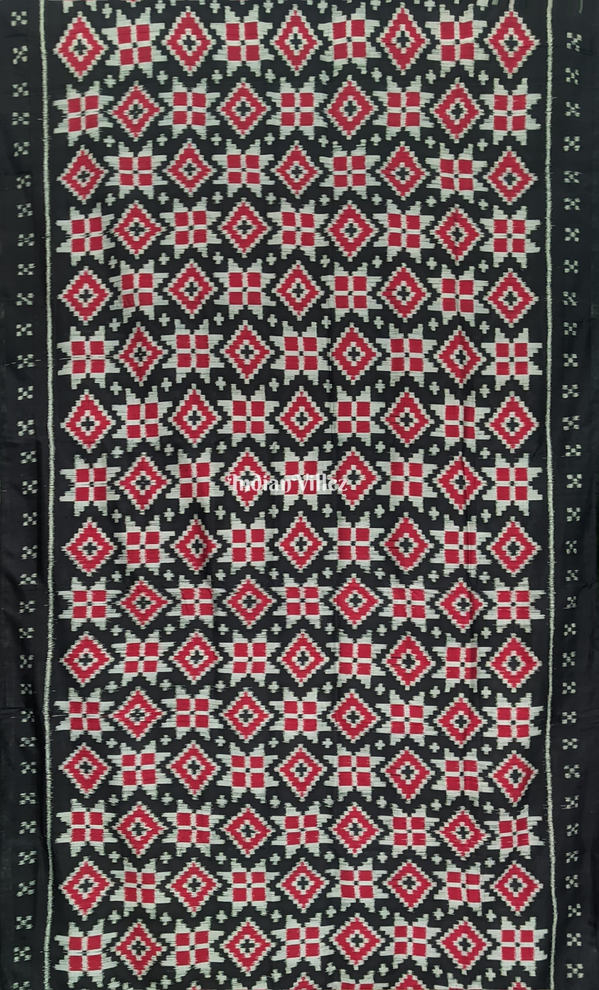 Black Red Pasapali Odisha Ikat Contemporary Silk Saree with Animal Anchal