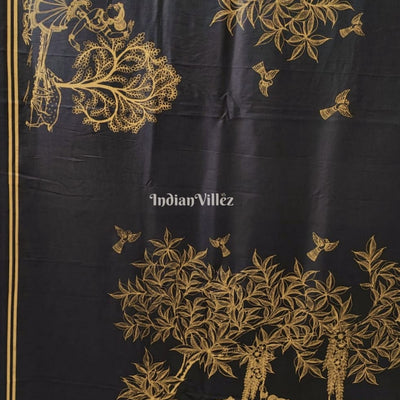 Black Single Line Pattachitra Saree