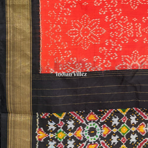 Orange Floral Design Pochampally Ikat Silk Saree