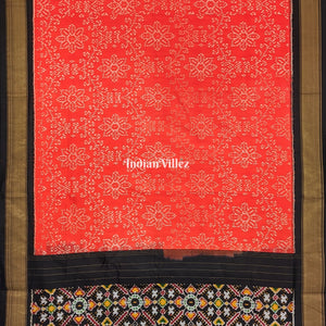 Orange Floral Design Pochampally Ikat Silk Saree