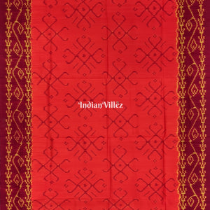 Orange maroon border Pochampally Ikat Silk Saree