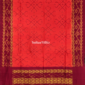 Orange maroon border Pochampally Ikat Silk Saree