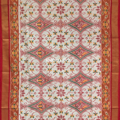 Multicoloured Design Pochampally Ikat Silk Saree with Elephant Anchal