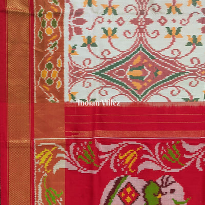 Multicoloured Design Pochampally Ikat Silk Saree with Elephant Anchal