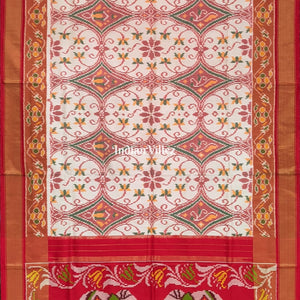 Multicoloured Design Pochampally Ikat Silk Saree with Elephant Anchal