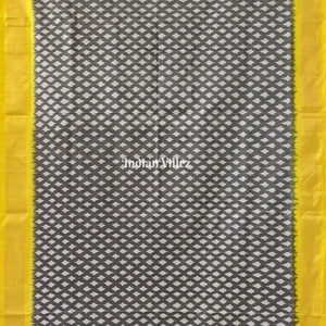 Jet Black Yellow Border Pochampally Ikat Silk Saree