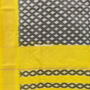 Jet Black Yellow Border Pochampally Ikat Silk Saree