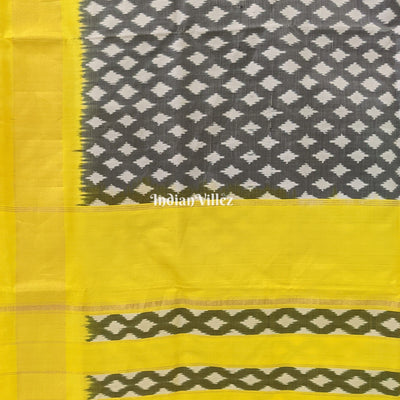 Jet Black Yellow Border Pochampally Ikat Silk Saree
