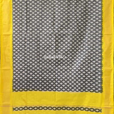 Jet Black Yellow Border Pochampally Ikat Silk Saree
