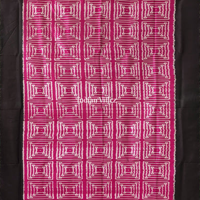 Dark Pink with Black Border Pochampally Ikat Silk Saree