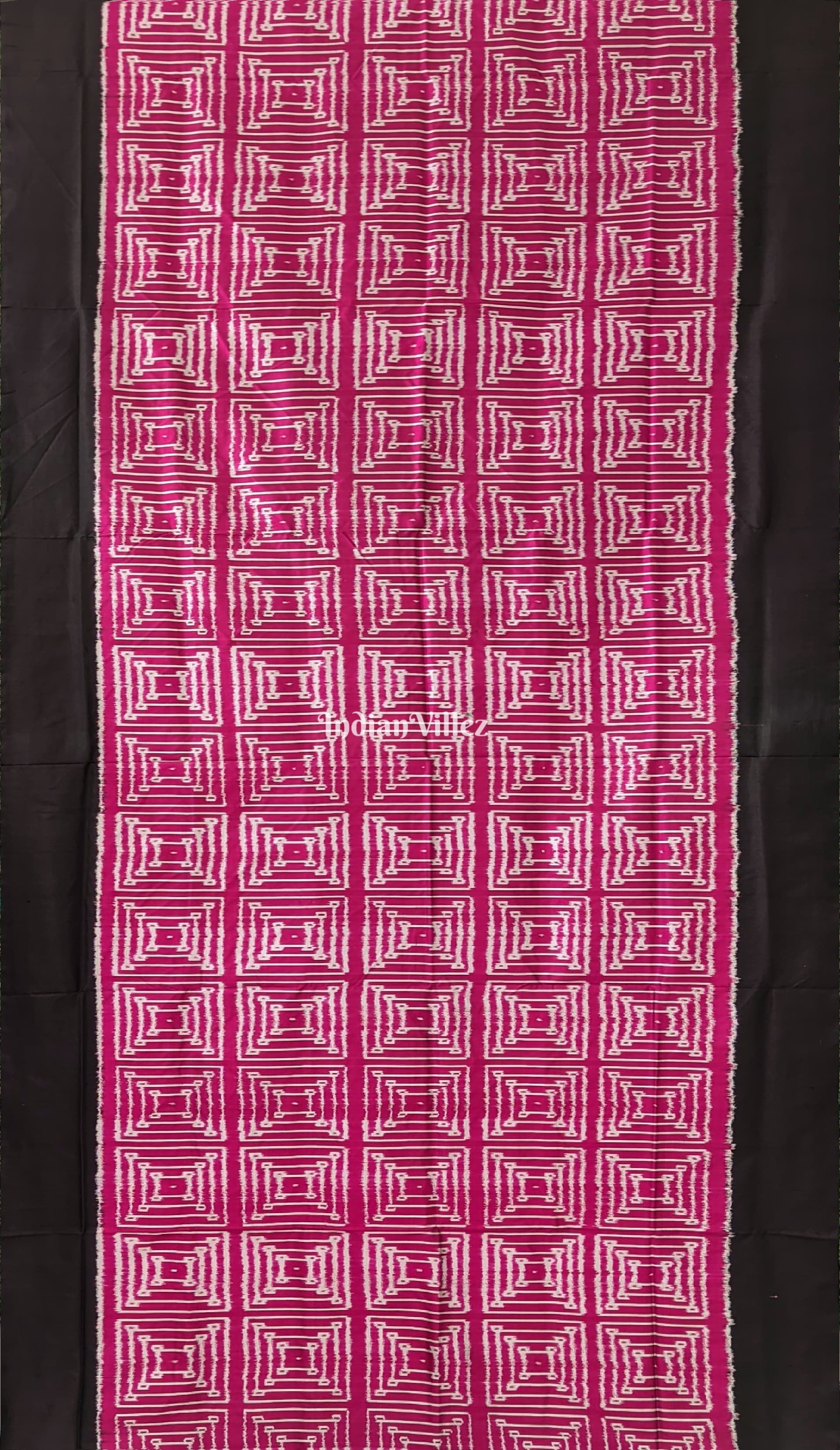 Dark Pink with Black Border Pochampally Ikat Silk Saree