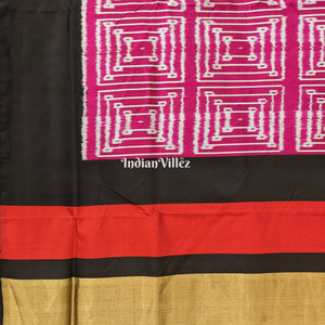 Dark Pink with Black Border Pochampally Ikat Silk Saree