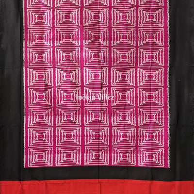 Dark Pink with Black Border Pochampally Ikat Silk Saree
