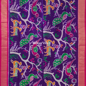 Violet Color With Forest Theme Pochampally Ikat Silk Saree