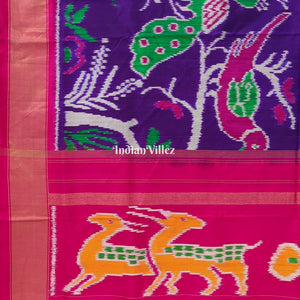 Violet Color With Forest Theme Pochampally Ikat Silk Saree
