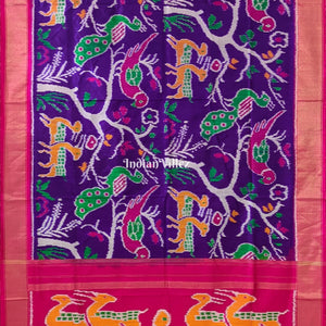 Violet Color With Forest Theme Pochampally Ikat Silk Saree