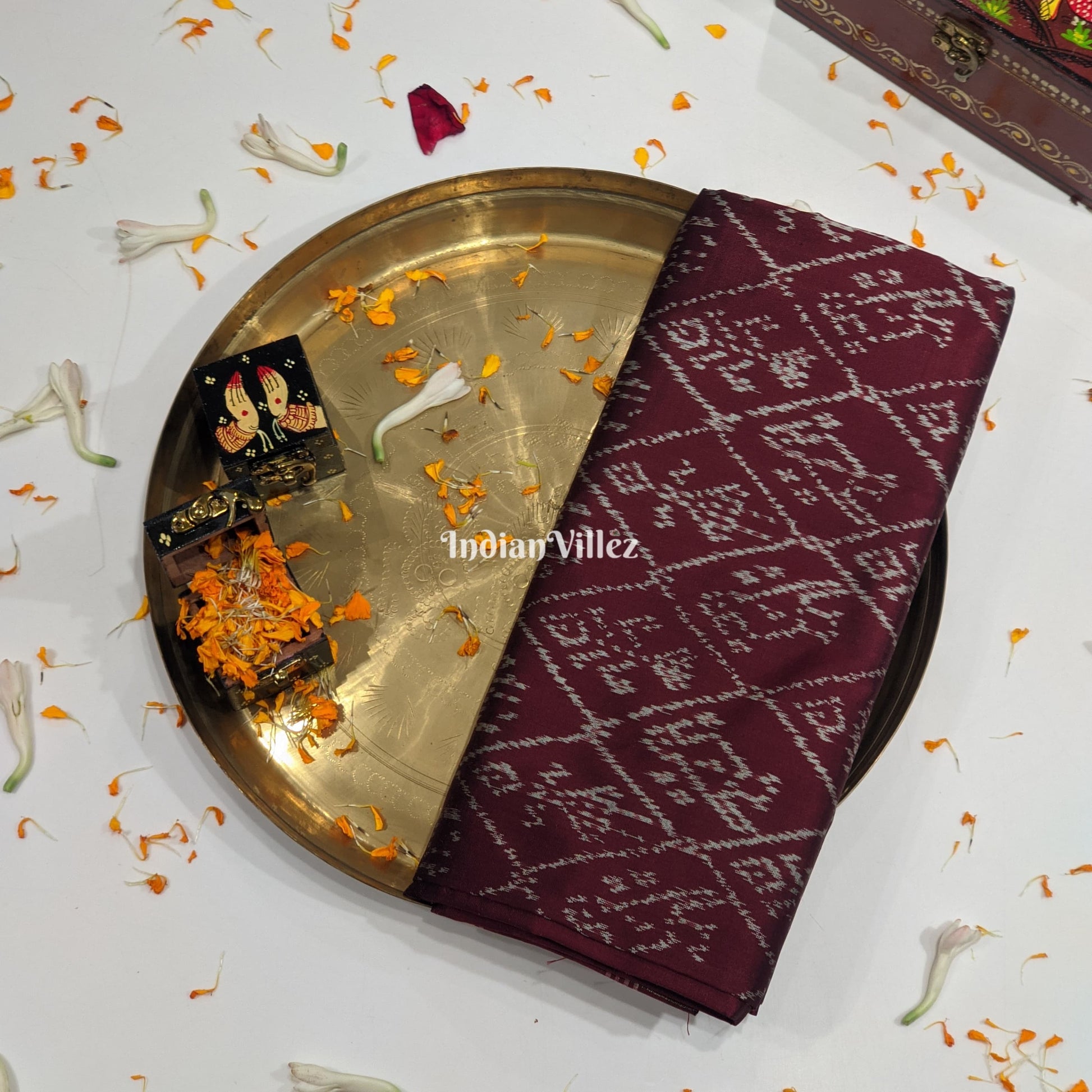 Coffee Pochampally Ikat Silk Saree