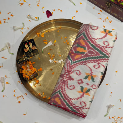 Multicoloured Design Pochampally Ikat Silk Saree with Elephant Anchal