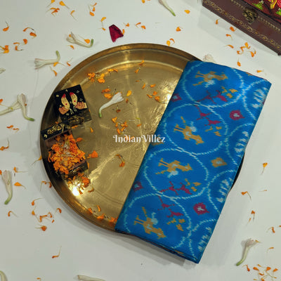 Sky Blue With Elephant Theam Pochampally Ikat Silk Saree