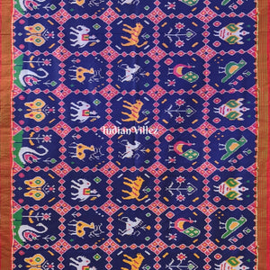 Blue Colour With Jungle Animals Theme Pochampally Ikat Silk Saree